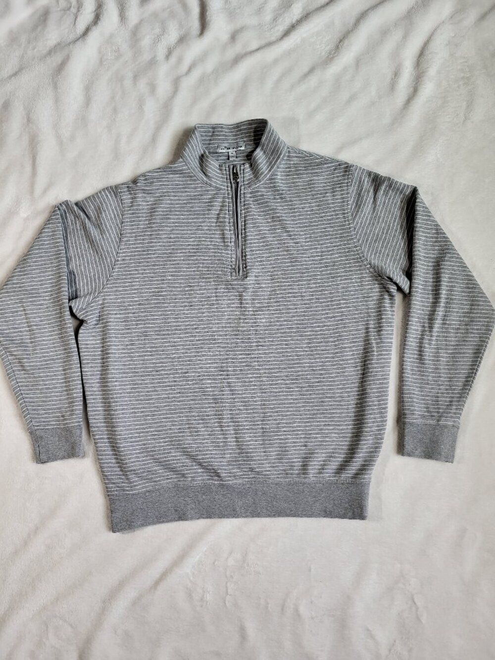Peter Millar Striped Gray Quarter-Zip Pullover - Size Medium